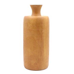 Handcrafted Wood Decorative Vase Made In Thailand 12x4" Natural Tan Brown Finish
